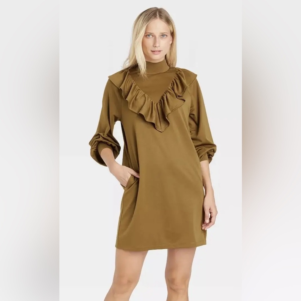 Who What Wear Brown Sheath Ruffle Dress